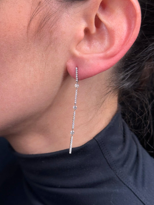 Ladies Diamond Bar with Floating Diamonds in Between Earrings