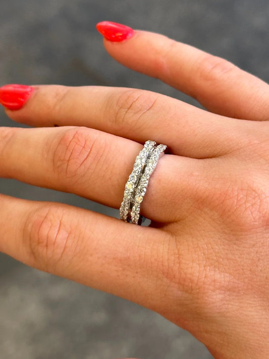 Ladies Two Row of Round Diamond and Baguette Eternity Band