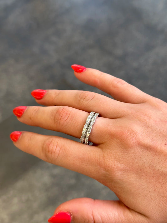Ladies Two Row of Round Diamond and Baguette Eternity Band