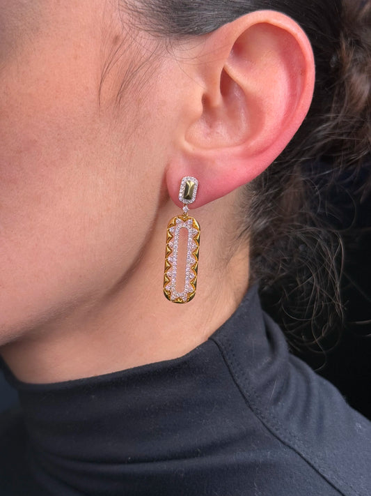 Ladies Thick Spaced Out Diamond and Gold Paperclip Earrings