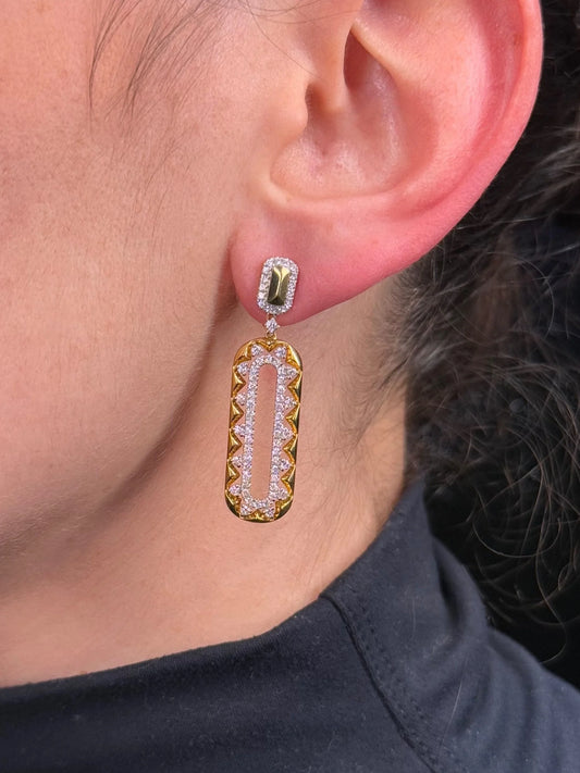 Ladies Thick Spaced Out Diamond and Gold Paperclip Earrings