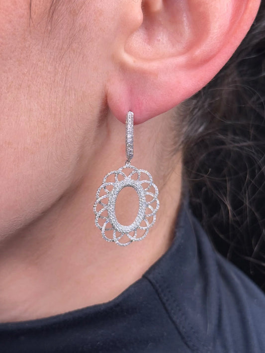 Ladies Spaced Out Pave Set Flower Diamond Earring