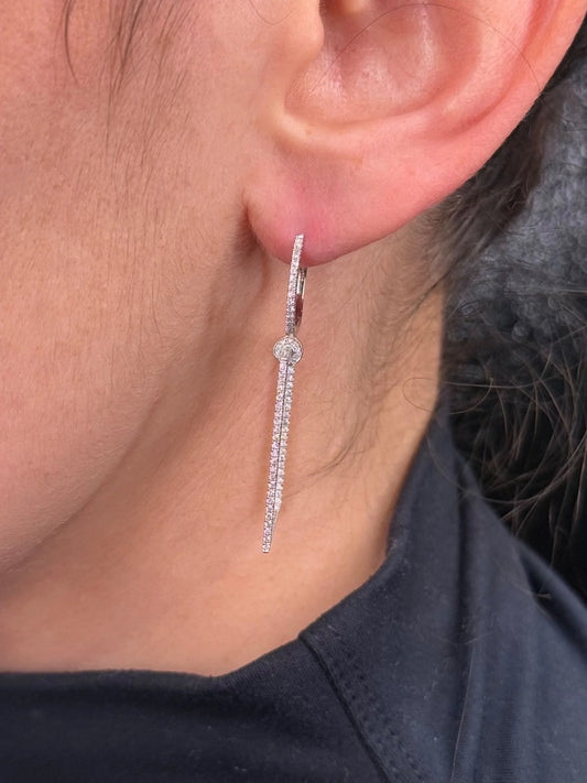 Ladies Thin Rectangular Diamond Earrings