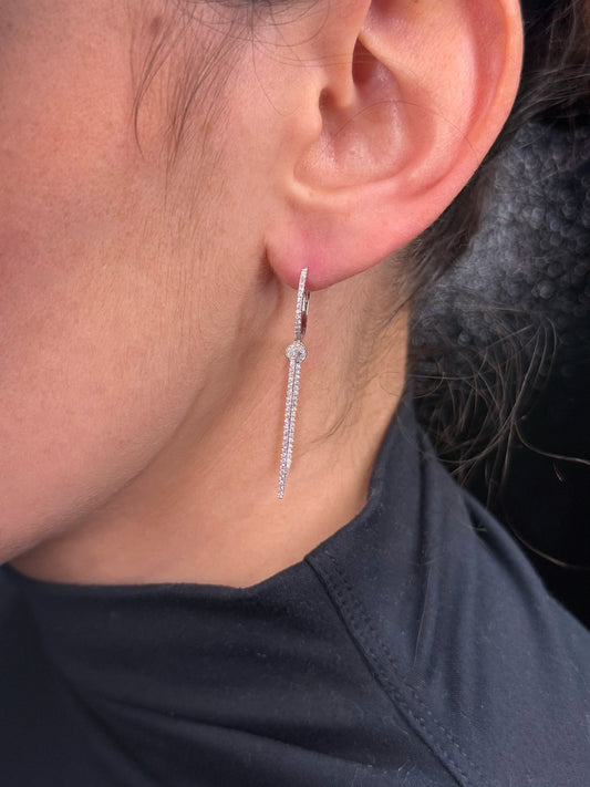 Ladies Thin Rectangular Diamond Earrings