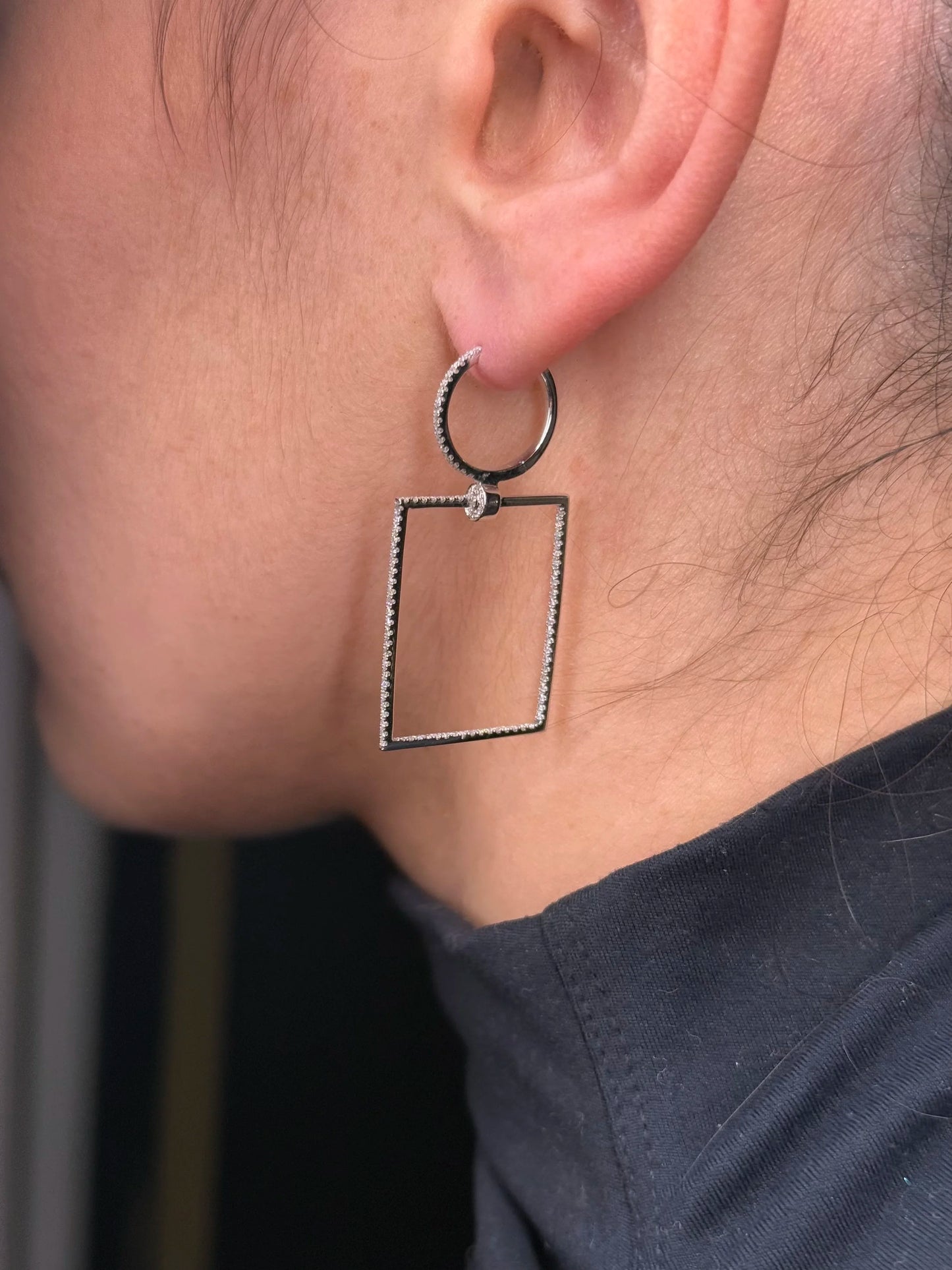 Ladies Thin Rectangular Diamond Earrings