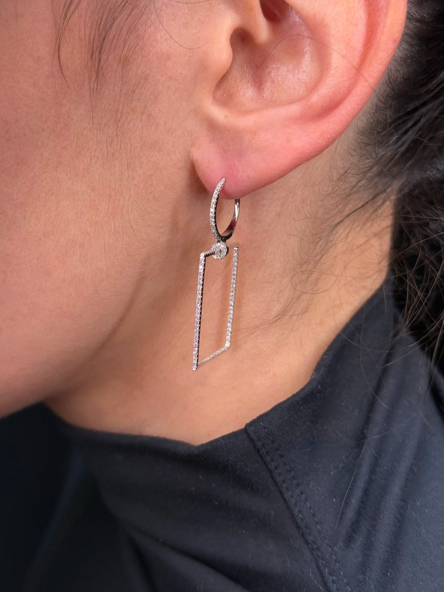Ladies Thin Rectangular Diamond Earrings