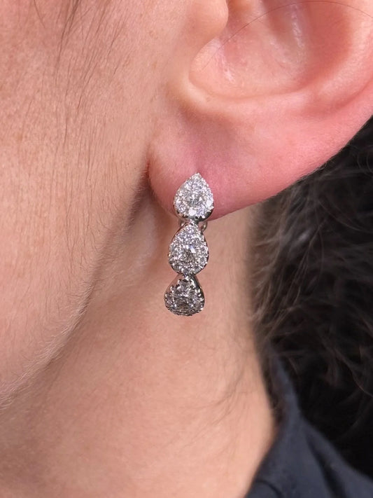 Ladies Pear Cluster Diamond Hoops