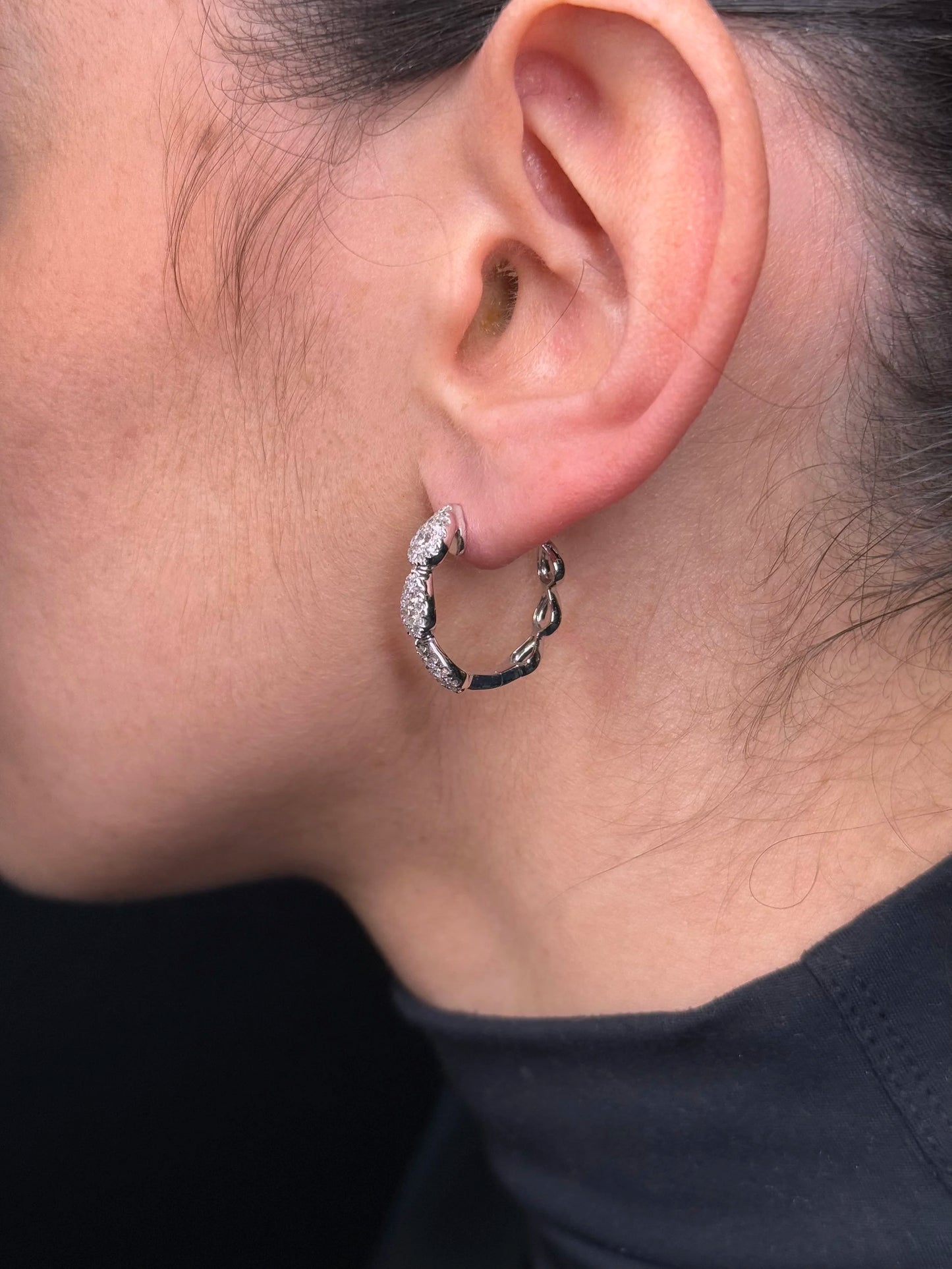 Ladies Pear Cluster Diamond Hoops