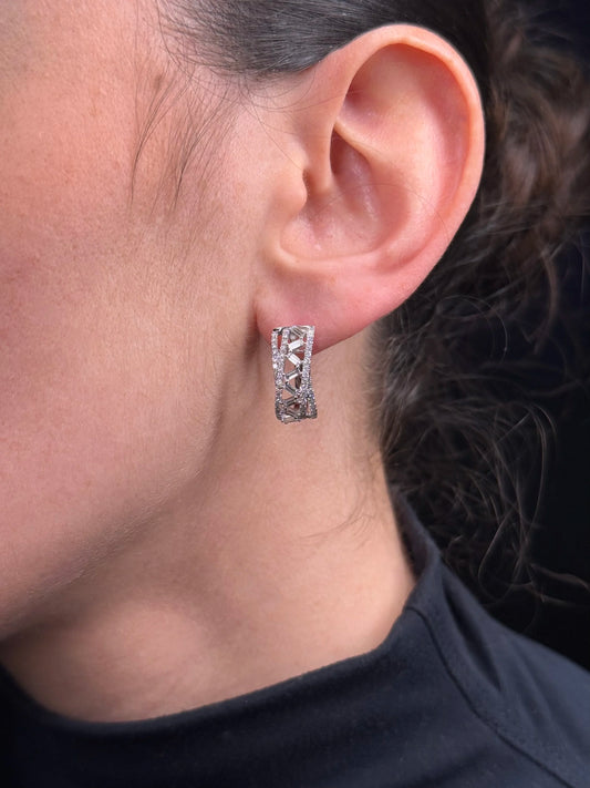 Ladies Overlapping Round and Baguette Diamond Huggie