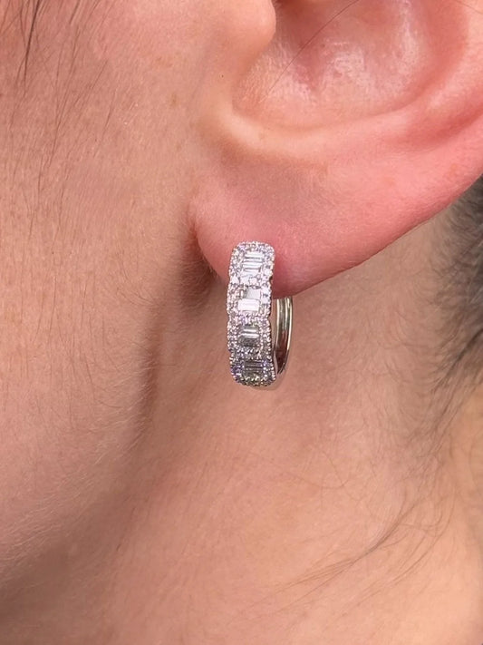 Ladies Four Round and Baguette Cluster Diamond Huggie