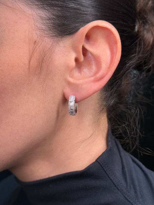 Ladies Four Round and Baguette Cluster Diamond Huggie