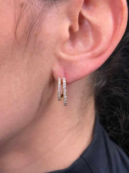 Ladies Double Row Long and Short Diamond Huggie