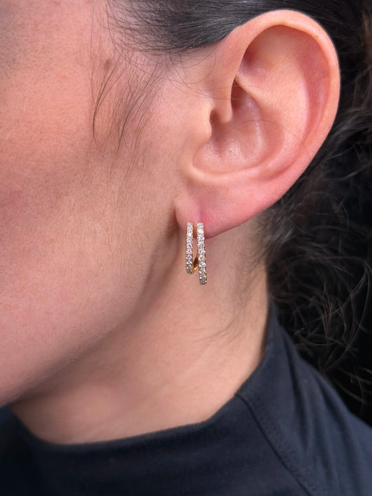 Ladies Double Row Long and Short Diamond Huggie