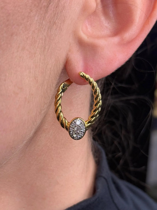 Ladies Fancy Gold Center Diamond Cluster Hoops