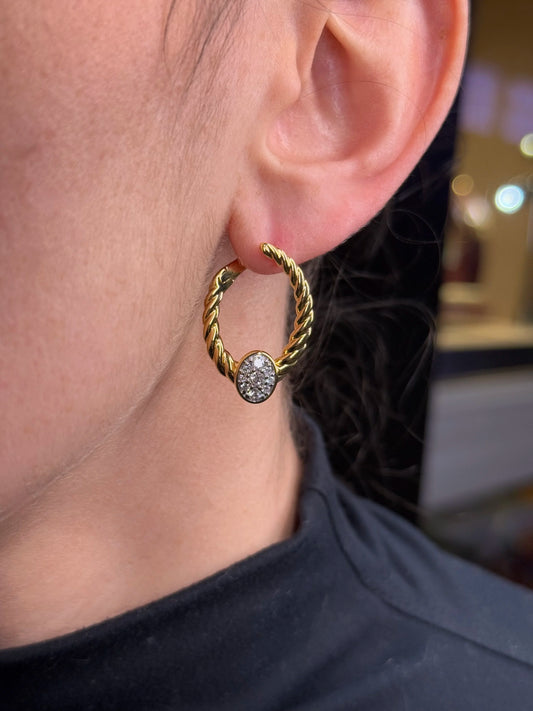 Ladies Fancy Gold Center Diamond Cluster Hoops