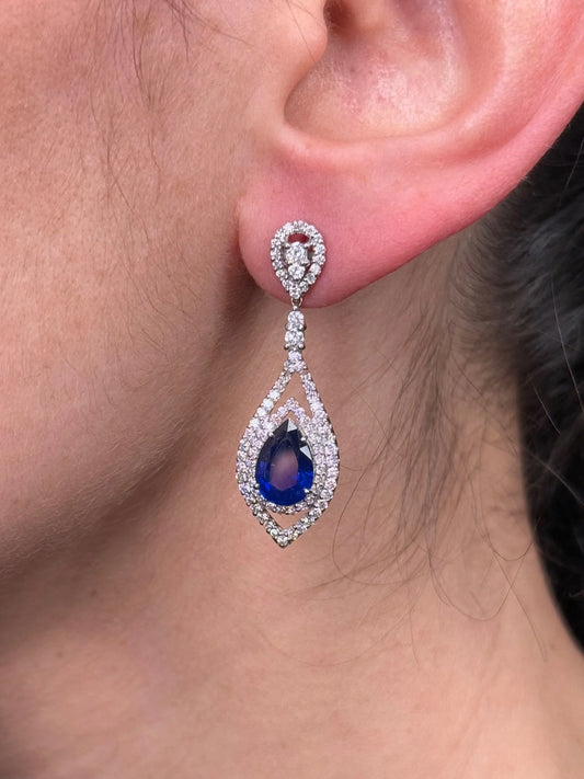 Ladies Pear Sapphire and Diamond Earrings