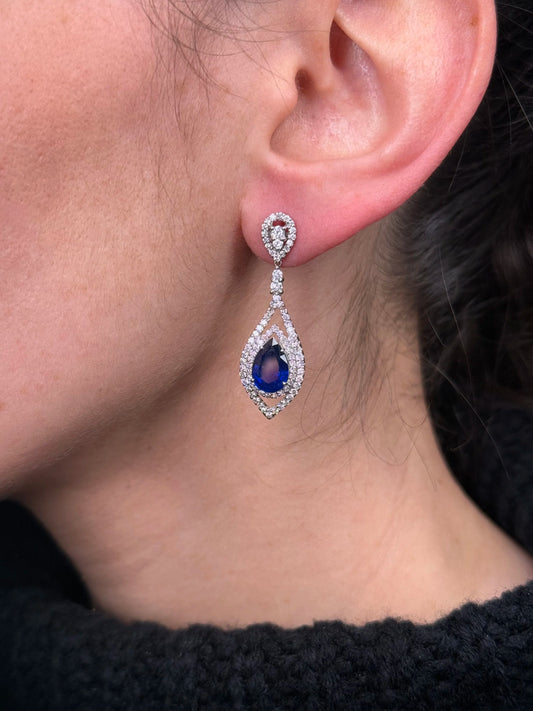 Ladies Pear Sapphire and Diamond Earrings