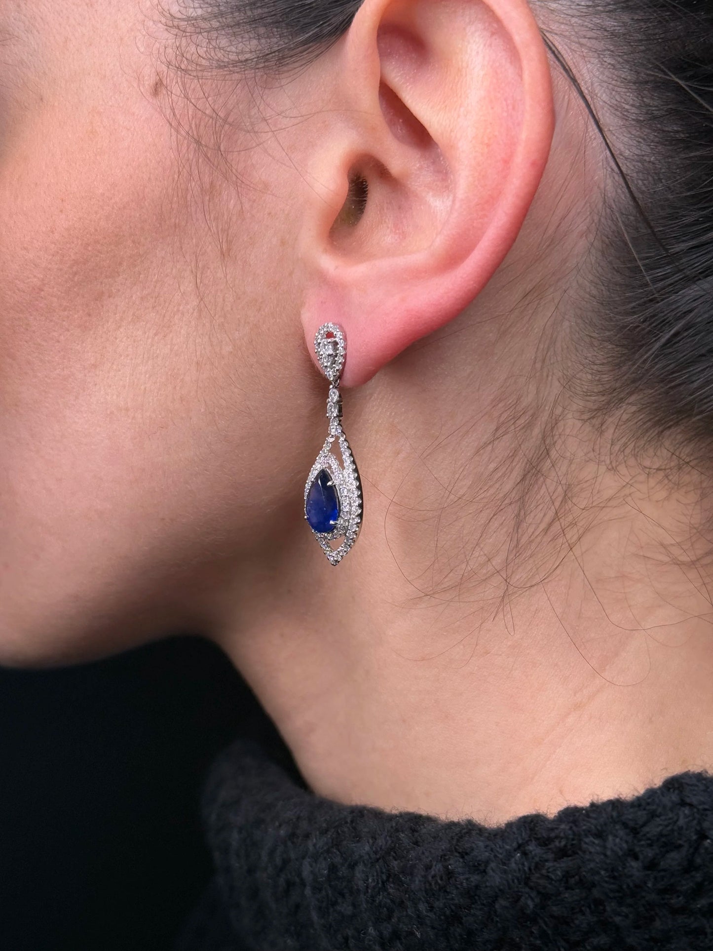 Ladies Pear Sapphire and Diamond Earrings