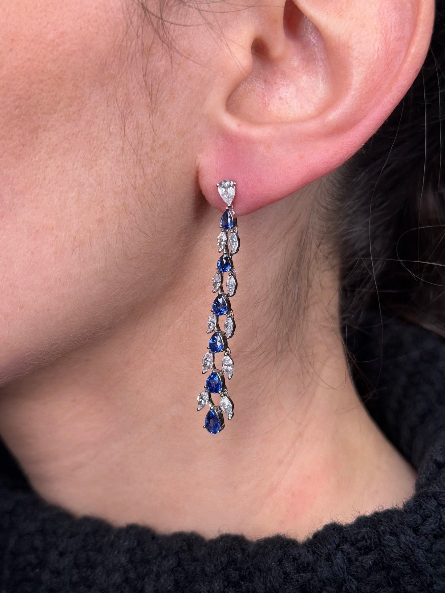 Ladies Dangle Pear and Marquise Sapphire and Diamond Earrings