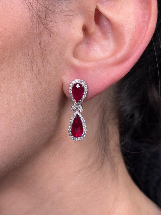 Ladies Pear Ruby and Diamond Earrings