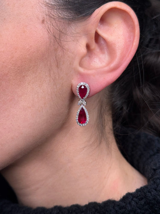 Ladies Pear Ruby and Diamond Earrings