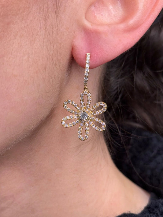 Ladies Spaced Out Flower Center Diamond Earrings