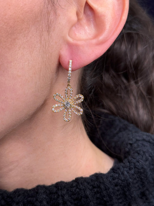 Ladies Spaced Out Flower Center Diamond Earrings