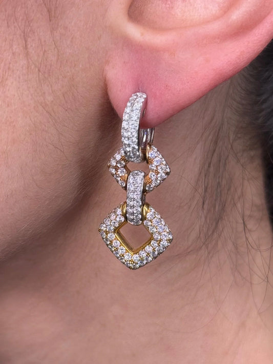 Ladies Pave Set Square Shaped Dangling Earrings