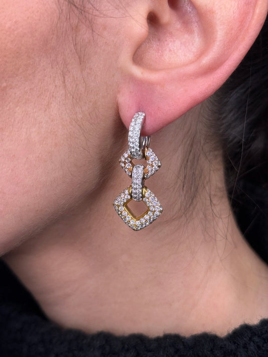 Ladies Pave Set Square Shaped Dangling Earrings