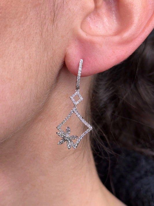 Ladies Diamond and Flower Diamond Earrings