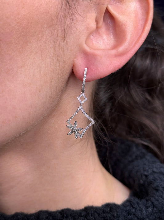 Ladies Diamond and Flower Diamond Earrings