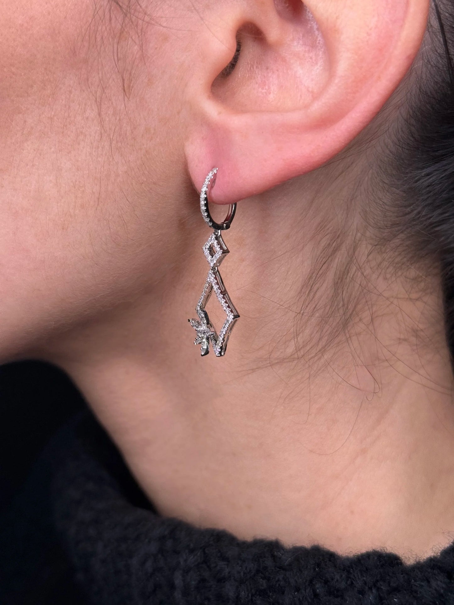 Ladies Diamond and Flower Diamond Earrings