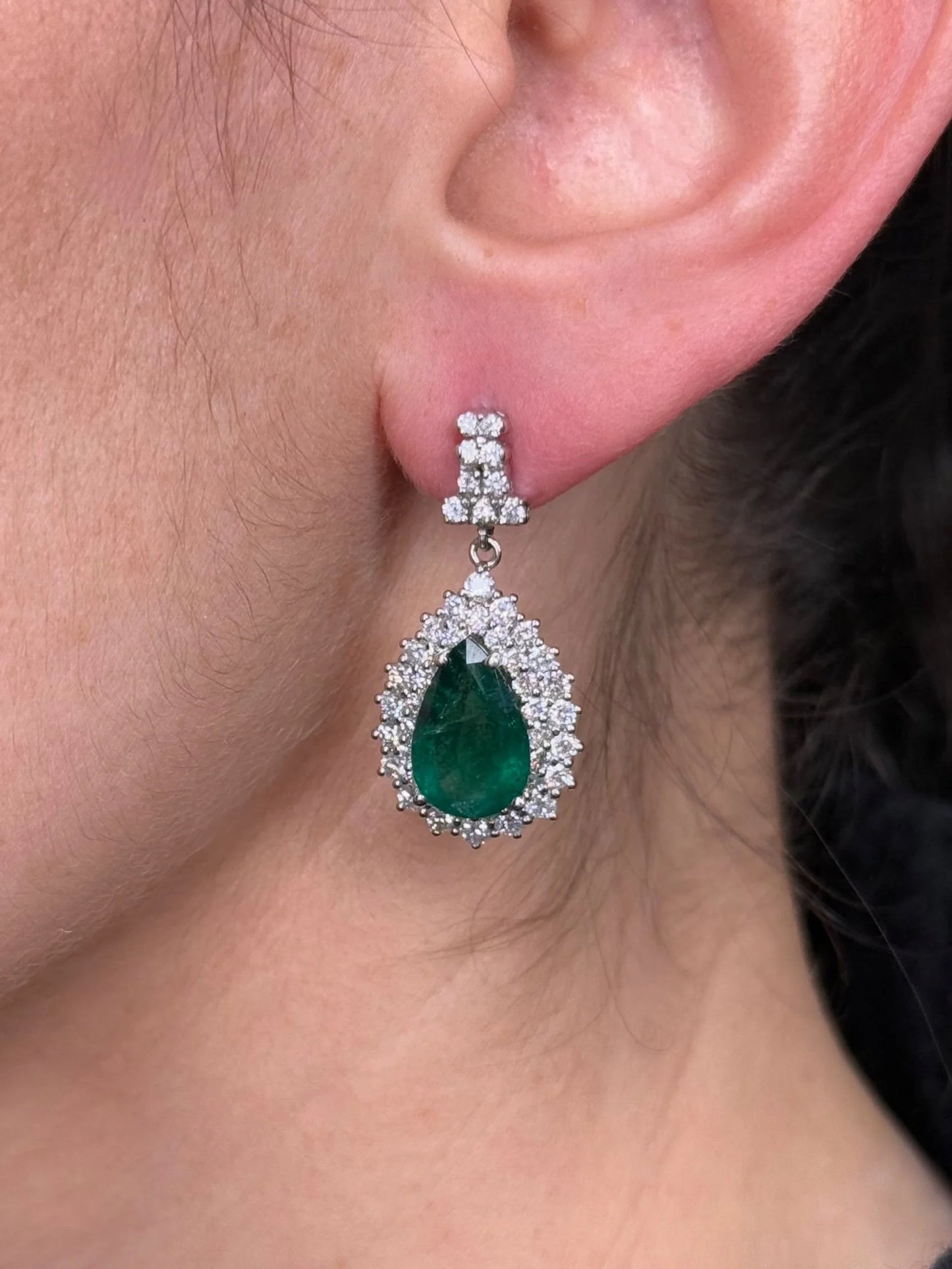 Ladies Pear Emerald and Diamond Earrings