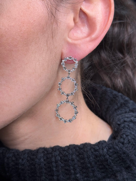 Ladies Circle Shape Round and Baguette Diamond Earrings