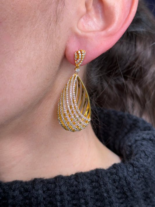 Ladies Pear Shaped Hallow and Diamond Fancy Earrings