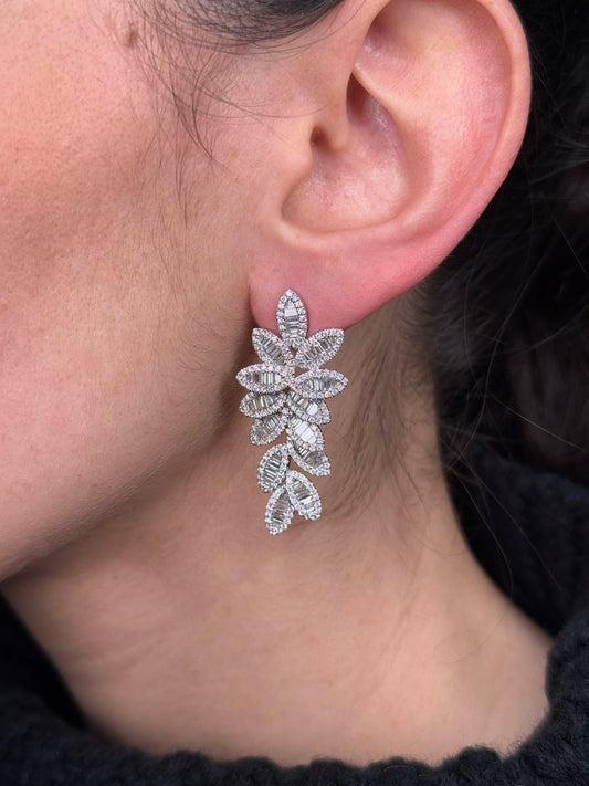 Ladies Baguette and Round Diamond Leaves Earrings