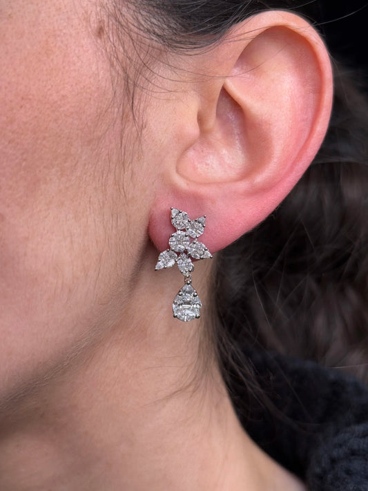 Ladies Round, Pear, and Marquise Cluster Diamond Earrings