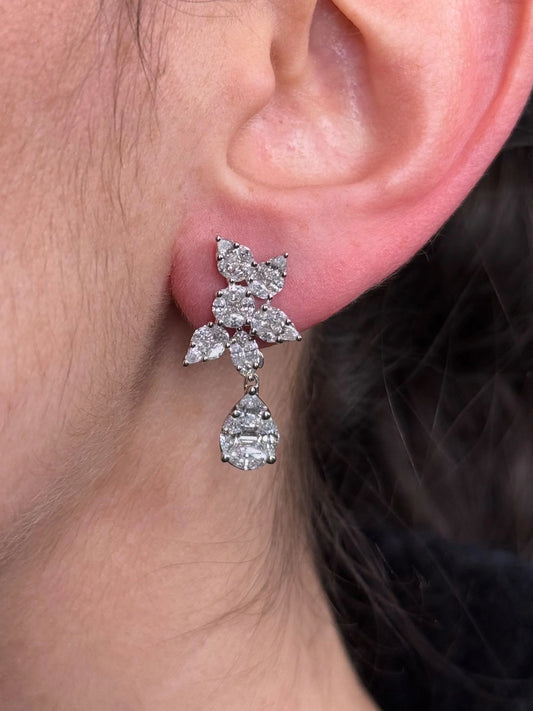 Ladies Round, Pear, and Marquise Cluster Diamond Earrings
