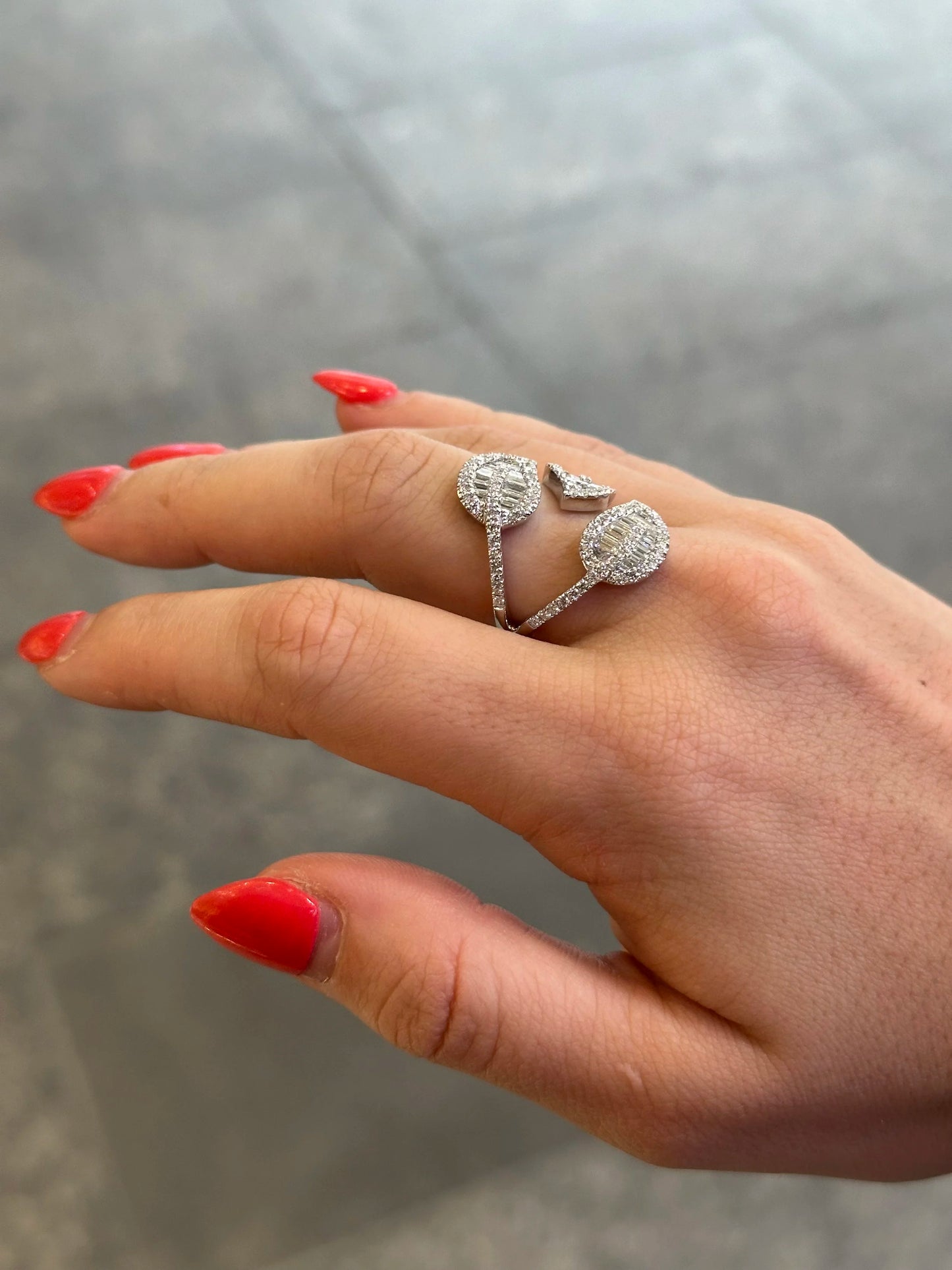 Ladies Three Leaf Baguette and Round Diamond Ring