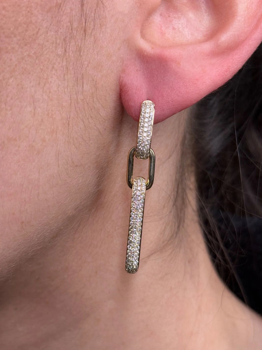 Ladies Pave Set Paperclip Earrings