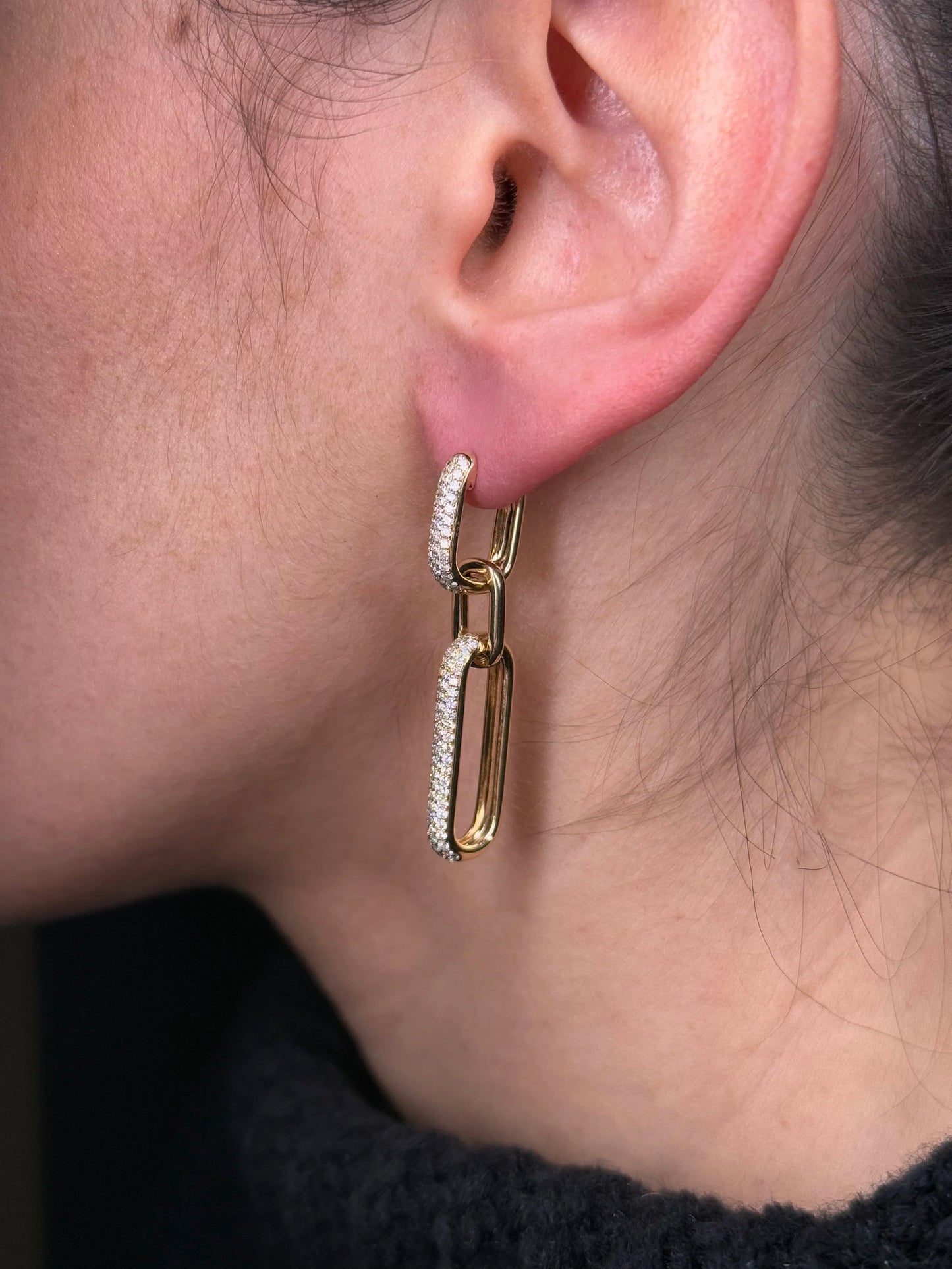 Ladies Pave Set Paperclip Earrings