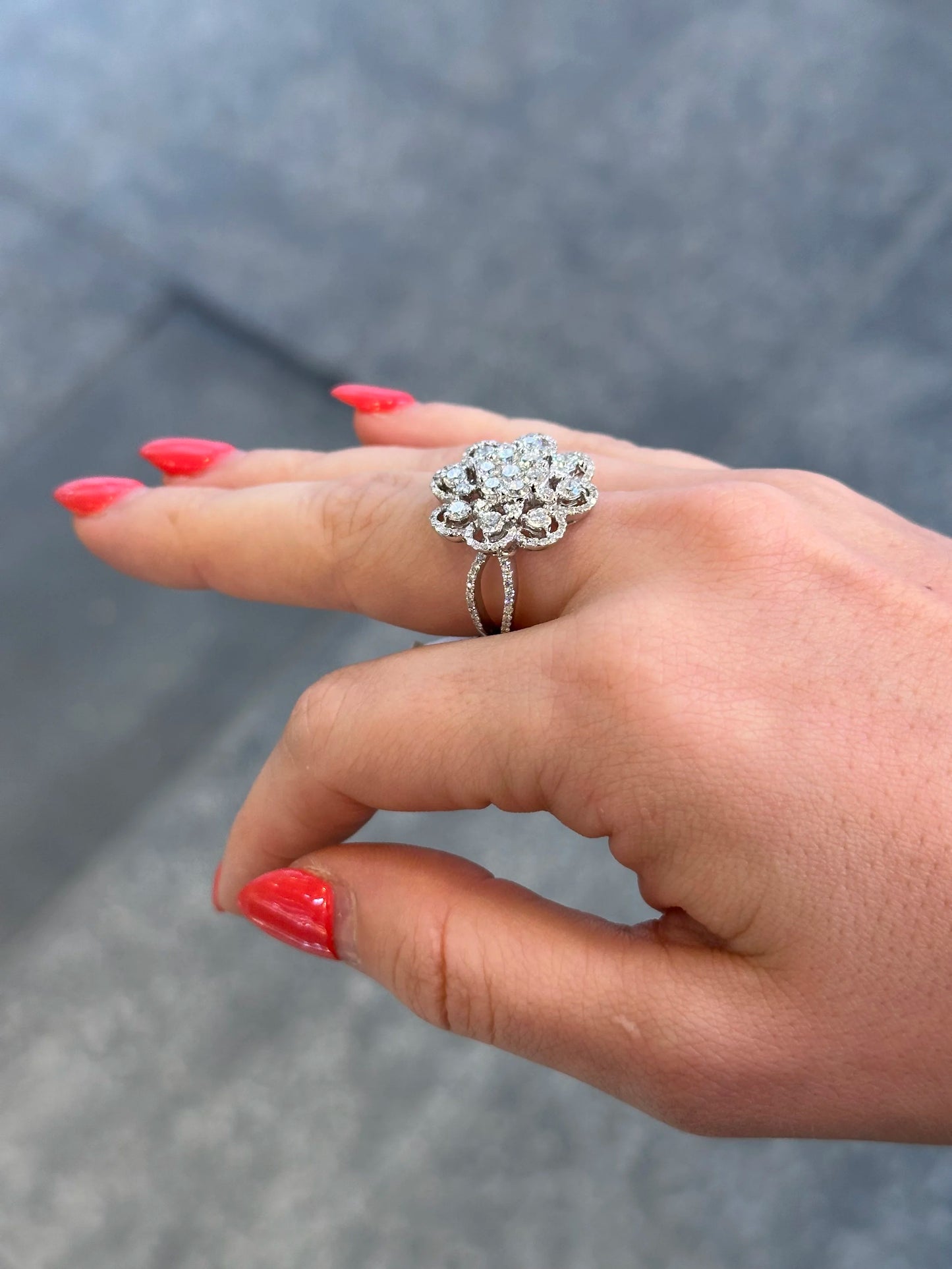 Ladies Spaced Out Flower Diamond Ring