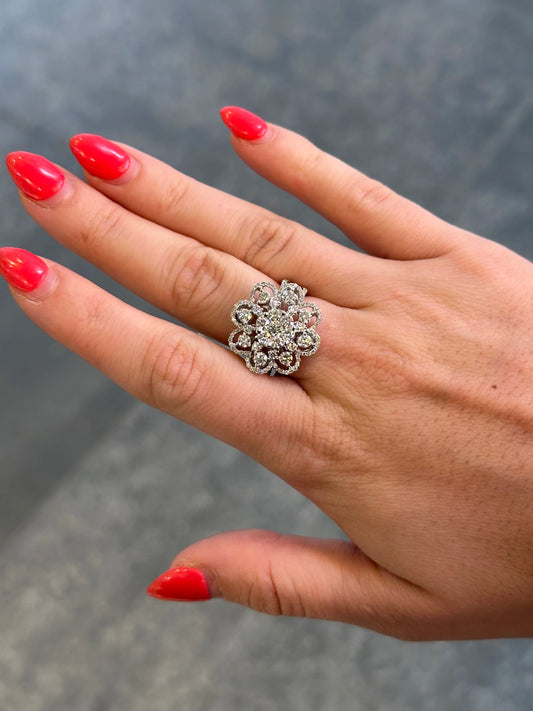 Ladies Spaced Out Flower Diamond Ring