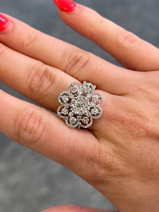 Ladies Spaced Out Flower Diamond Ring