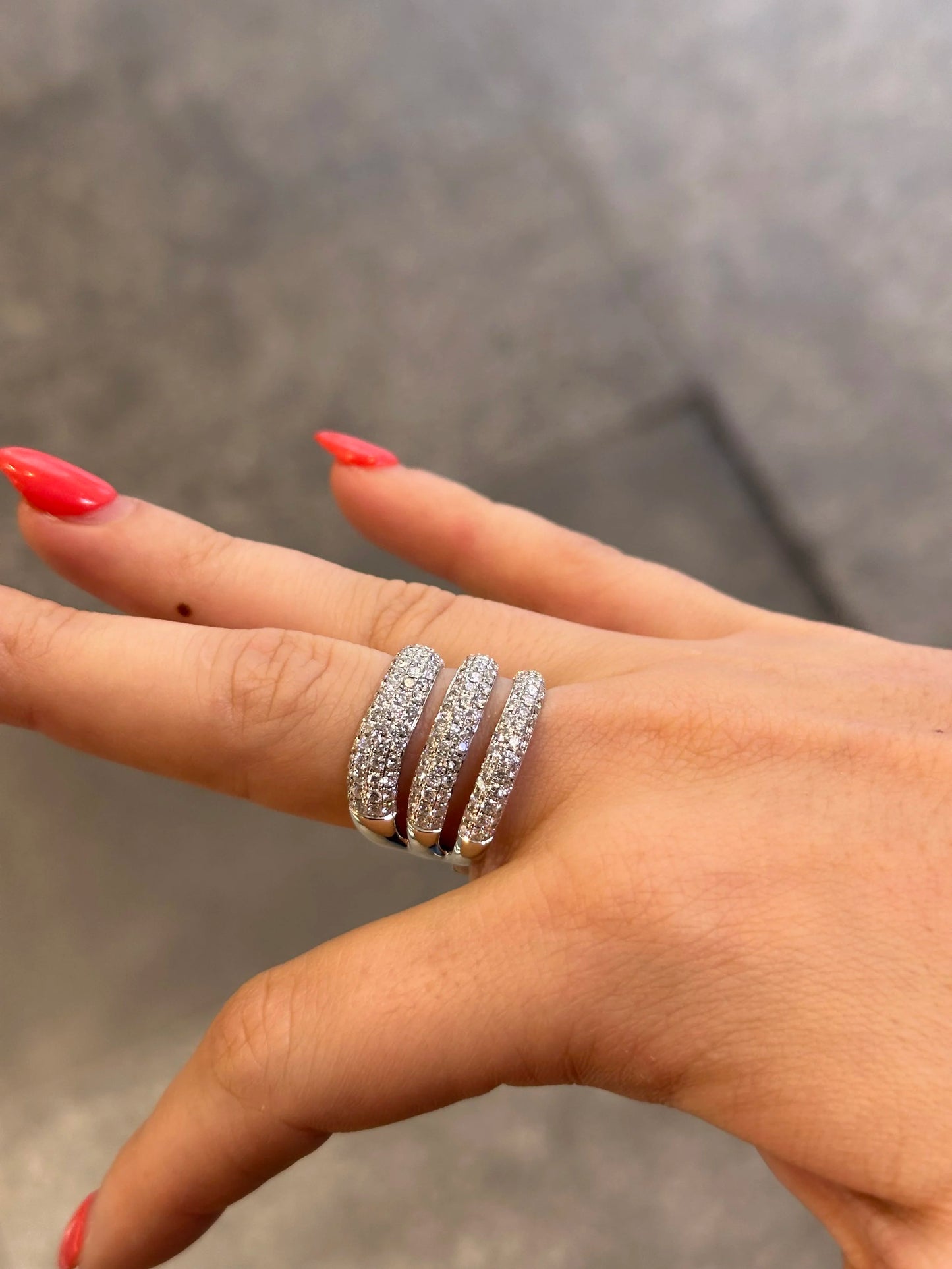 Ladies Three Row Pave Set Diamond Ring