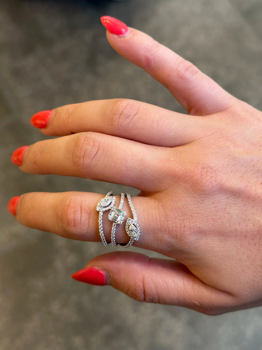 Ladies Three Row Marquise and Baguette Diamond Ring