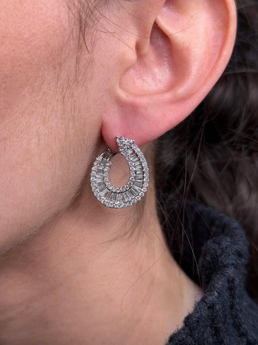 Ladies Thick Frontal Baguette and Round Diamond Earrings