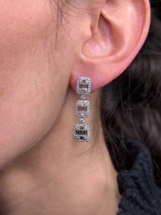 Ladies Ascending Round and Baguette Diamond Earrings