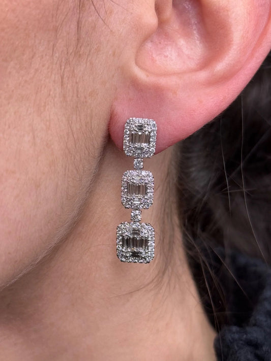 Ladies Ascending Round and Baguette Diamond Earrings