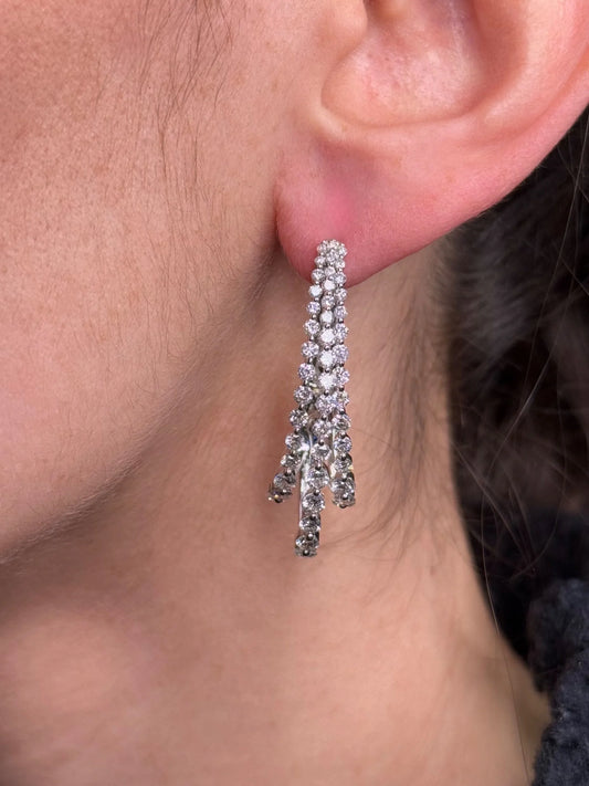 Ladies Oval Three Row Diamond Earrings